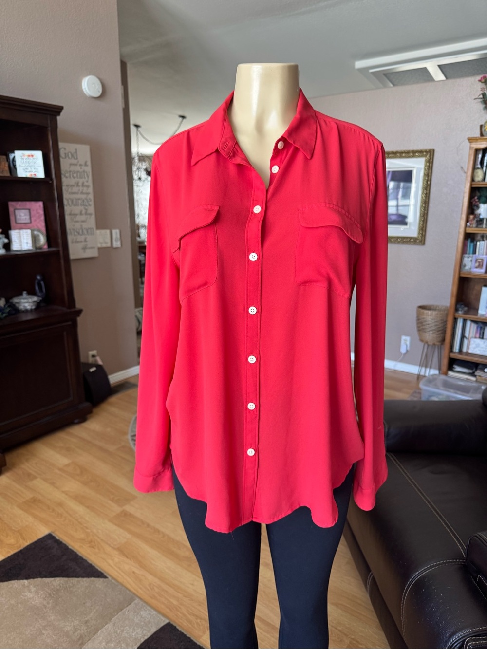 Loft bright orange button down long sleeve blouse-size L
